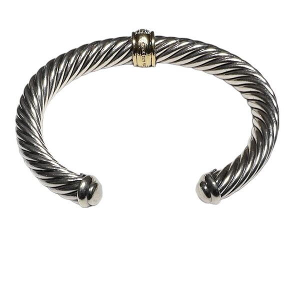 David Yurman 925 Sterling Silver 750 (18K) Yellow Gold Twist Cable Cuff Bracelet - Picture 6 of 15